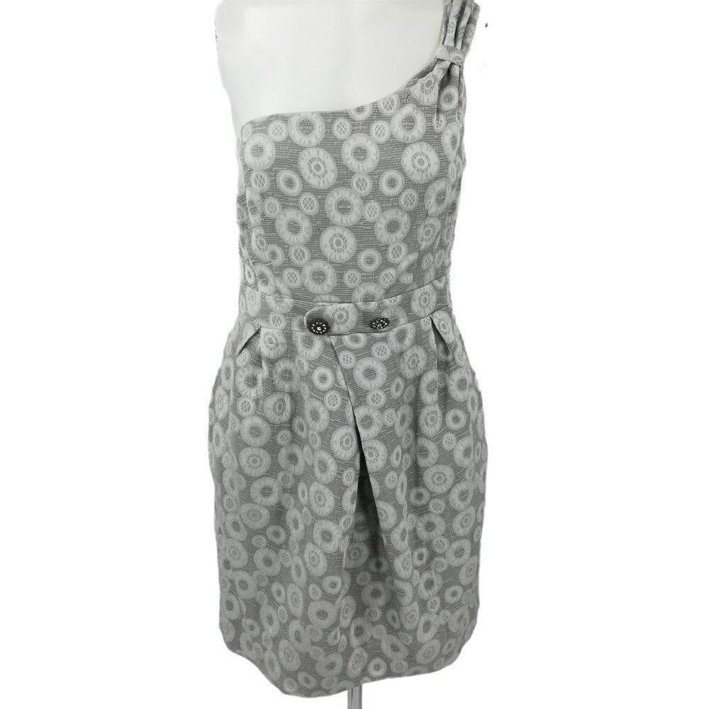 Moulinette Soeurs Cocktail Party Dress Size 10 Silver Anthro Tapestry Geometric